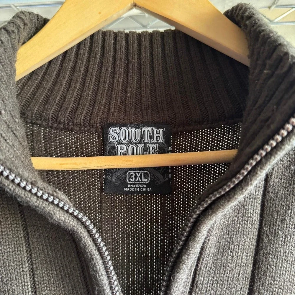 South Pole Mens 3XL Brown Ribbed Knit Quarter Zip Sweater Mock Neck Y2K Street